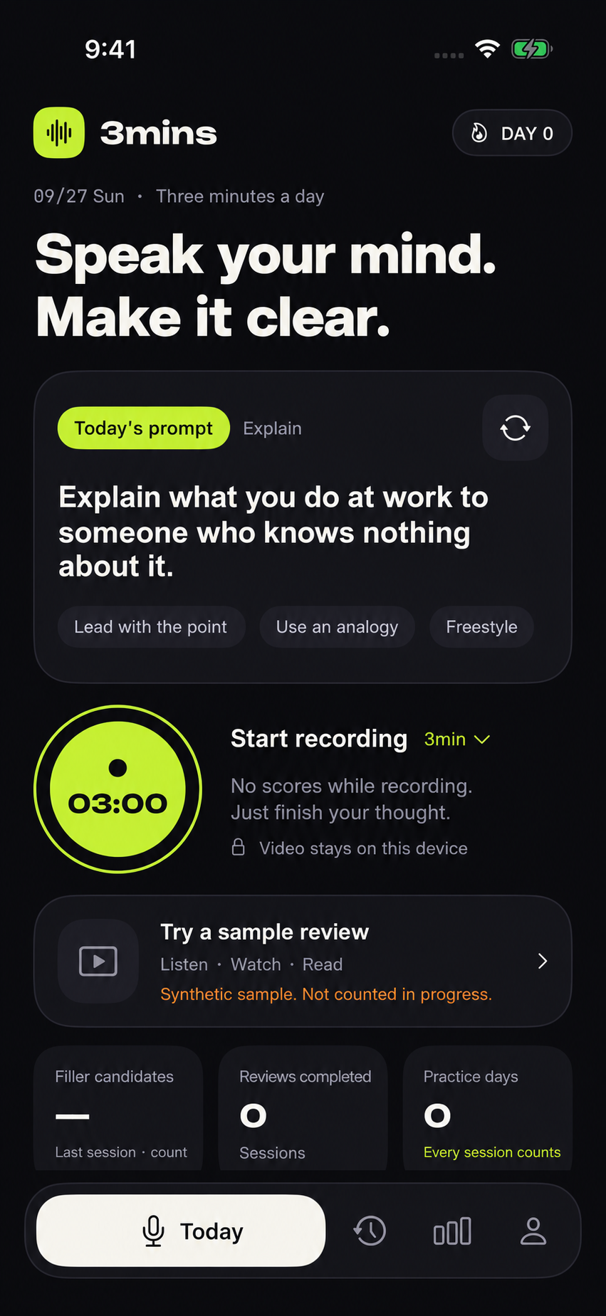 3mins three-minute speaking practice development preview